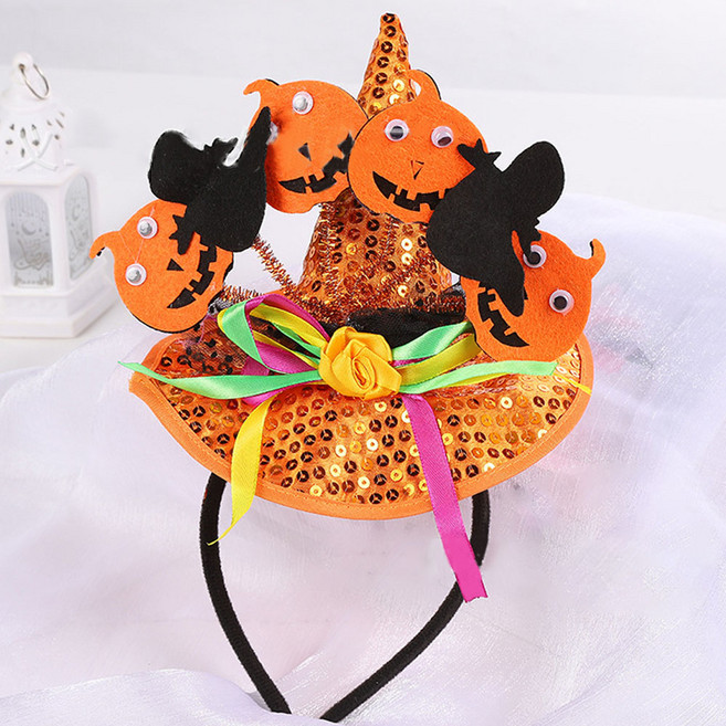 쿠이시 할로윈 파티 유령 호박 해골 악마 헤어밴드 코스프레 머리띠, 1개입, 호박다발 고깔
