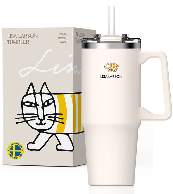 리사라르손 대용량 올스탠 텀블러 Lucky Character Package 평온의 마이키 액막이 행운 캐릭터, 1개, 900ml, 화이트