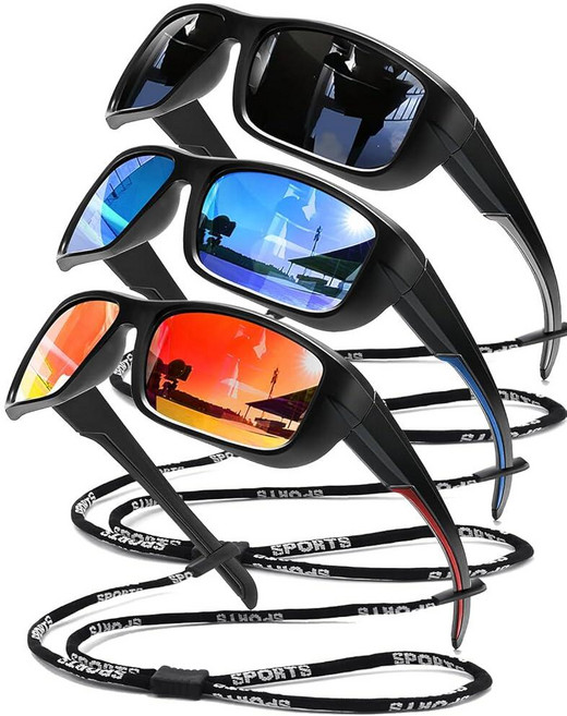 SQOQS 남성용 편광 스포츠 선글라스 랩 어라운드 프레임 UV400 고글 선글라스 사이클링 낚시 운전용 3팩 3팩-블랙+다크 블루+블랙레드, SQOQS 남성용 편광 스포츠 선글라스, 랩 어라운드, 3팩-블랙+블랙블루+블랙레드