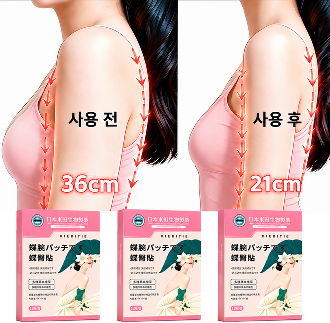 팔뚝 슬리밍 패치 쑥 팔 패치 12매 천연 허브 성분 다이어트 팔뚝 살 관리 마사지 패치 부직포, 3개, 12개입