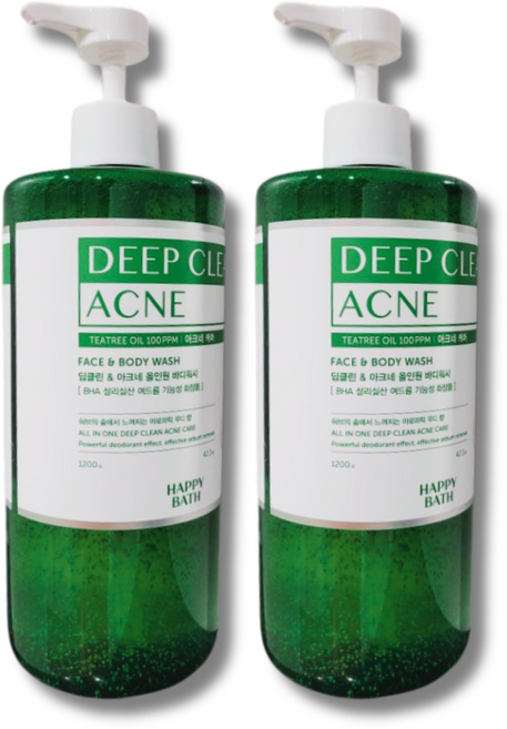해피바스 딥클린 대용량 아크네케어 바디워시 1200g 2입 개운함, 2개