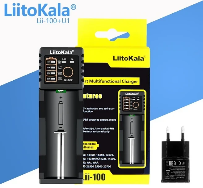 LiitoKala Lii-100C B 배터리 충전기 18650 26650 16340 RCR123 14500 3.7V 1.2V Ni-MH Ni-Cd 2A USB 스마, 02 Lii-100(U1)