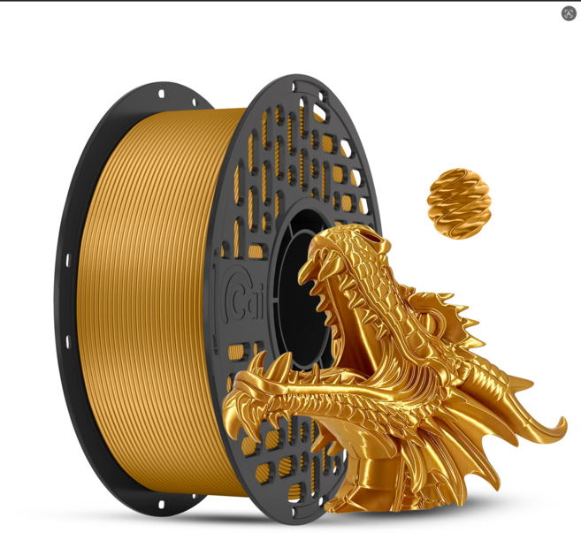 CaiLab 3D 프린터 필라멘트 PLA 실크 질감 쉬운 출력 고품질 1.75mm 안정적인 라인 직경 범용 재료 1kg (Bambu Lab A1 Mini P1S P2S 호환), 메탈릭 골드