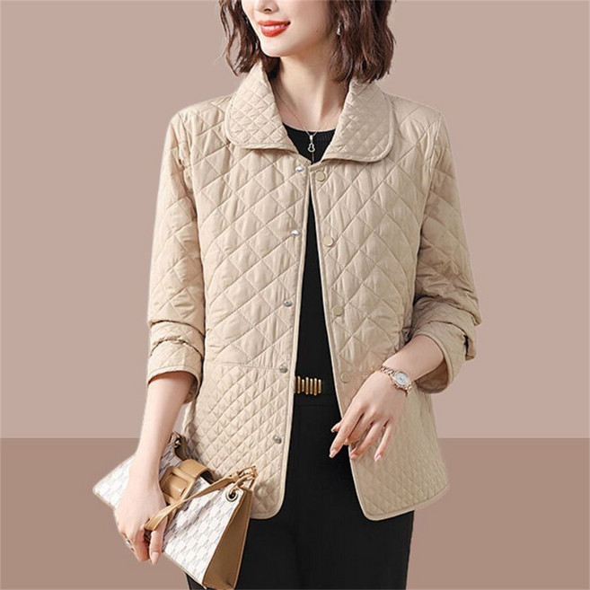 besteffie 경량패딩 중년여성 경량 카라 퀄팅 자켓 중년 봄 가을 캐주얼 단추 포인트 오버핏 E88