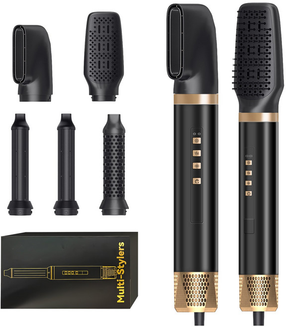 [최신형] RichMagic AI 다용도 BLDC 브러시리스 고속드라이기 5 in 1 음이온 헤어 드라이기 멀티 스타일러 저소음 에어브러쉬 프로 고데기 헤어 컬링, 블랙골드, 1세트