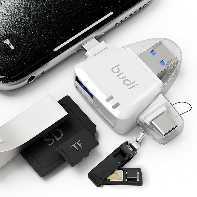 휴대폰 카메라와 컴퓨터에 적합한 USB 타입-C 카드 리더 마이크로 SD 메모리 고속 어댑터를 갖춘 BUDI 다기능 9 in 1 데이터 케이블, Mini