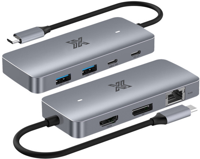 7in1 멀티 C타입 USB3.1 허브 to 미러링 8K HDMI DP 듀얼모니터 기가랜카드 100W PD충전 맥북 노트북 확장, 1개