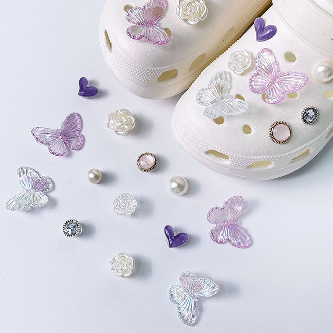 洞洞鞋裝飾配件鞋釦幻彩蝴蝶花朵立體可拆卸鞋面配飾卡扣鞋花