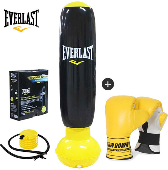 에버라스트 미니 펀치백 세트 복싱 유아 어린이 샌드백, 밥 백 + 미니 복싱글러브 S 옐로우