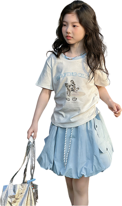 삐삐네옷가게 귀여운 캐릭터 반팔티셔츠 여아 키즈 벌룬 치마 상하