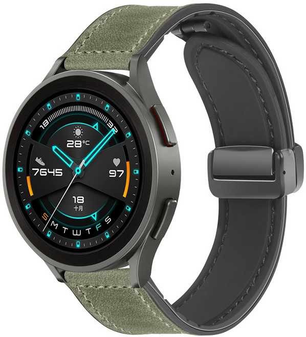 갤럭시워치 호환 하이브리드 레더 실리콘 가죽 스트랩 20mm 22mm, 그린