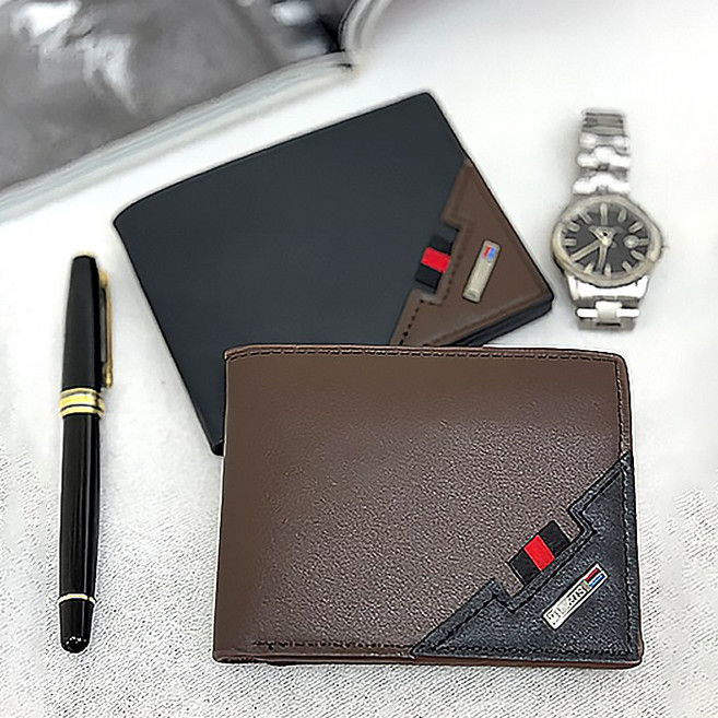 루이벤 [1+1] 리얼텍스처 남성 반지갑 슬림 2단 가죽지갑 프리미엄 인조가죽 카드지갑