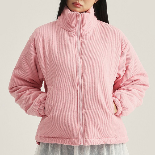 엘쏘 여성용 따뜻한 루즈핏 코듀로이 골덴 숏패딩