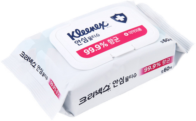 크리넥스 항균 99.9% 안심물티슈 캡형 60매 물티슈, 60매입, 30개
