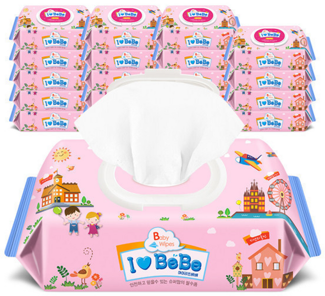 아이러브베베 아기물티슈 핑크 100매 캡형 20팩, 43g, 100개입, 20개