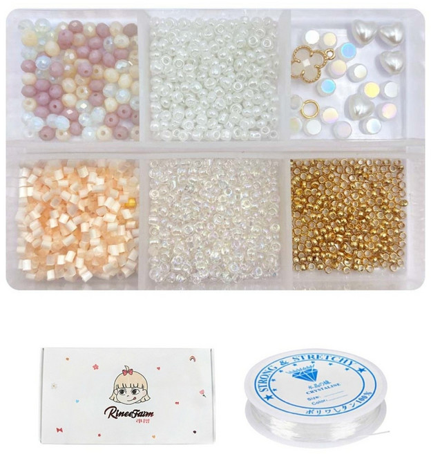 리니팜 비즈 팔찌 반지 키링 만들기 세트, 1세트, 핑크베이지