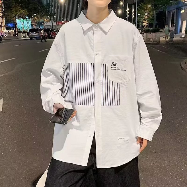 日系潮痞帥襯衫長袖新款夏季潮流男大碼休閒開衫青少年外穿襯衣