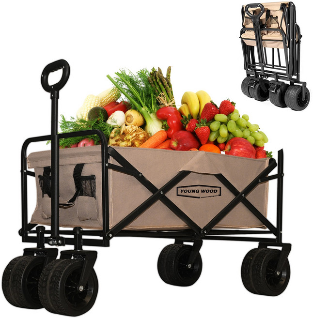 영우드 다용도 캠핑 카트 접이식 아웃도어 웨건 폴딩 카트, 1개, 브라운 카트