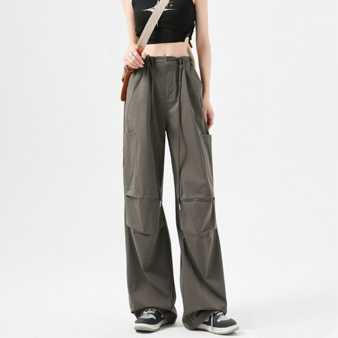 바이일이오 봄 가을 여성 파라슈트 밴딩 투웨이 카고 와이드 밴딩 팬츠
