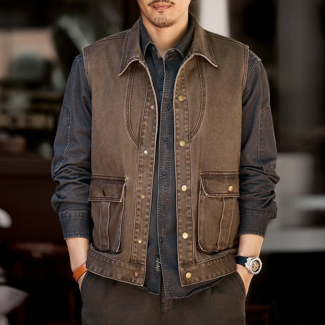 MOSAIRATION 남성 반티지한 루즈핏 베스트 캐주얼 카고 멀티포켓 조끼 U0032106