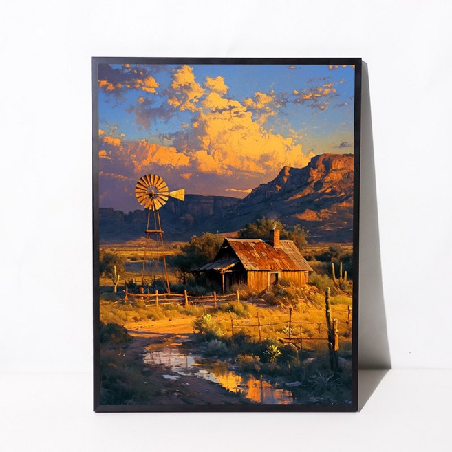 뉴타임즈 보석십자수 40 x 30 cm 널빤지형 메탈 액자 DIY 세 트 해바라기 풍경 사진 홈 인테리어 특별한 선물 다이아 그림 자수 세트 핸드메이드 마니아, 1세트, KP-FJ0006 시골집