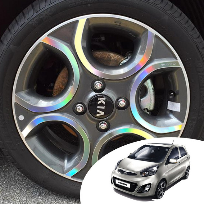 올뉴모닝 15인치 전용 휠 타이어 스포크 포인트 컬러 데칼 스티커 자동차 바퀴살 튜닝, 휠 스티커, 카본 화이트(유광)