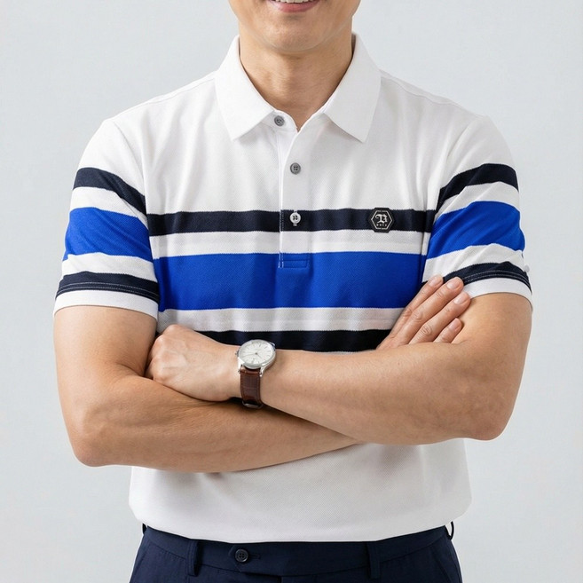 베러투데이 남성 골프웨어 파크골프 면혼방 PK 스트라이프 반팔 티셔츠 시니어 중년