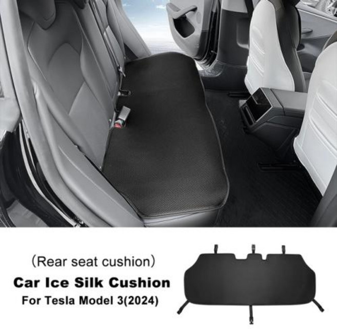 테슬라 모델 3 하이랜드 2024 용 자동차 시트 통기성 사계절 뒷좌석 보호대 아이스 실크 쿠션 액세서리, 3) Back Seat Black, 1개
