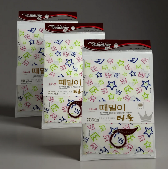 위버 고급 나염 때밀이 타올 천연 비스코스 레이온, 패턴, 1개입, 3개