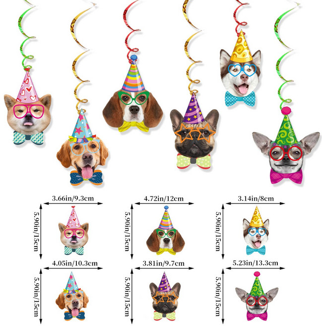 포아틀리에 강아지 생일 파티 가랜드 반려견 생일 장식 종이 파티용품, 강아지 모양 파티 행잉 장식 6p 세트, 1개