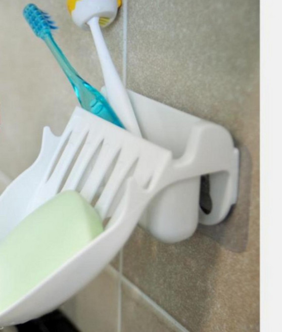 칫솔꽂이 듀얼 비누 거치대 물빠짐 받침 면도기 욕실 통 곽 치약 걸이 세면, 화이트, 1개