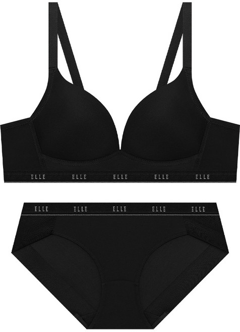 엘르이너웨어 [NEW] 에어로쿨 컴포트핏 노와이어 브라 팬티 세트 - 올블랙