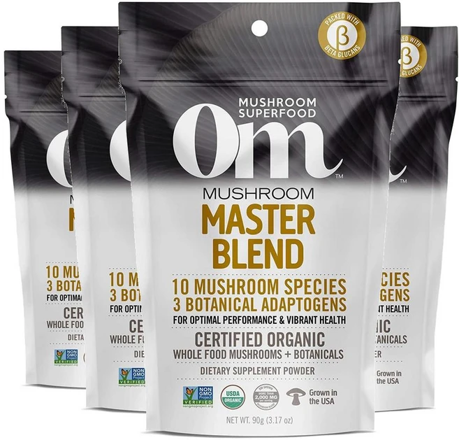 Om Mushroom 머쉬룸 파우더 가루 노루궁뎅이 차가 동충하초 영지 버섯 추출물, 90g, 4개 - 쿠팡
