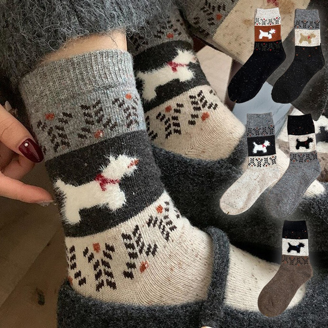 모먼트린 겨울 포근한 강아지 자수 니트양말 5켤레 세트