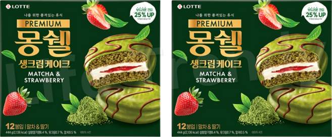 롯데 프리미엄 몽쉘 생크림케이크 말차 & 딸기, 444g, 2박스