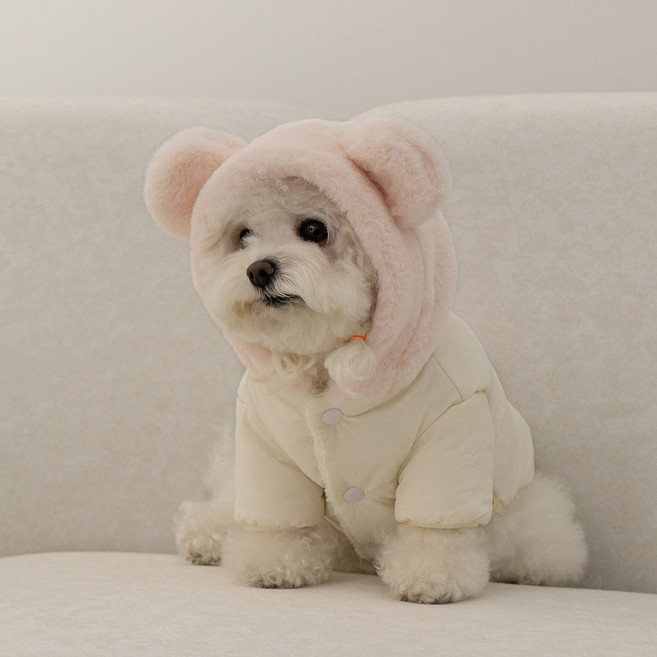 베일리펫 강아지 겨울 하네스옷 후드 테디 포근 패딩, 1개, 핑크