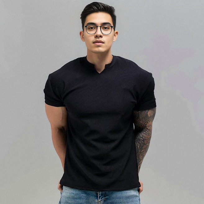 夏季大碼亨利衫V領T恤 學生肌理感運動短袖衫