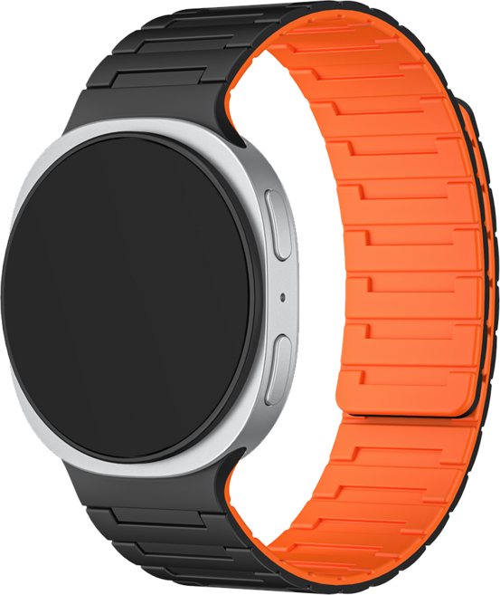 티엑스엘엑스 갤럭시워치 8 클래식 실리콘 마그네틱 자석 밴드 스트랩, 블랙/오렌지