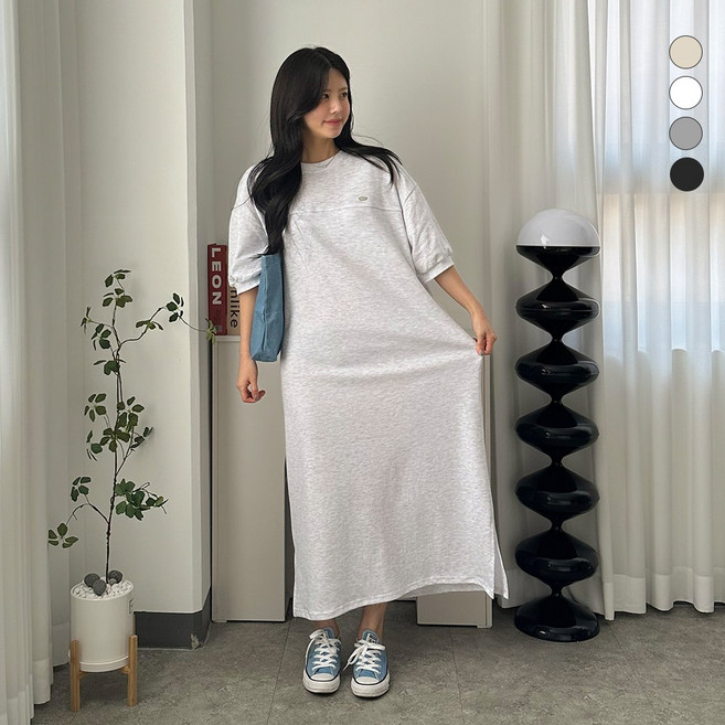 디테일웨어 여성 팬던트 반팔 롱원피스 빅사이즈 편한원피스 탄탄한 면소재 임부복 양트임 홈웨어 데일리 꾸안꾸룩