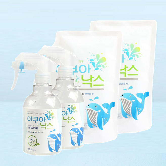아쿠아낙스 350 2개+리필500ml 2개 다목적 크리너 (살균 탈취 세정) 전해수 알칼리이온수, 1700ml, 1세트