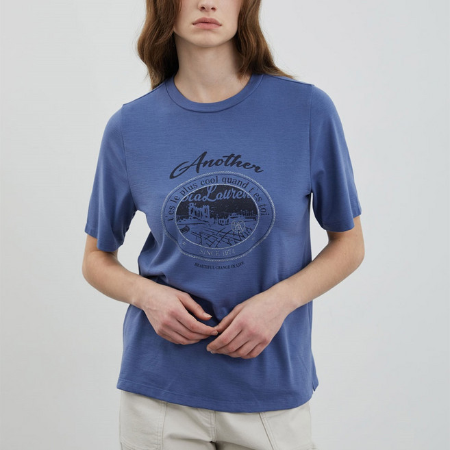 올리비아로렌 여성용 슬럽 프린트 티셔츠 VVBAS4M4391