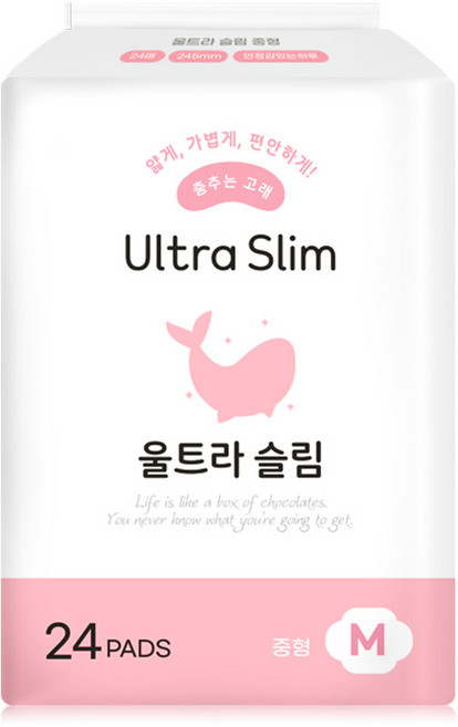 춤추는고래 대용량 슬림 날개형 생리대 24P X 1팩, 중형, 24개입, 1세트