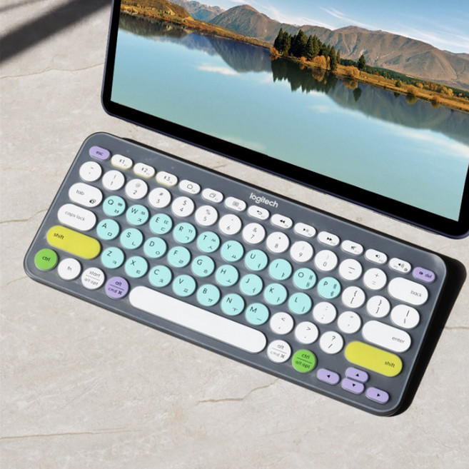 로지텍 k380 키보드 키스킨 한영 투명 컬러 커버 스킨 덮개 민트, 1개