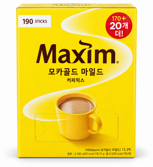 맥심 모카골드 마일드 커피믹스 인스턴트 커피 스틱 코스트코, 12g, 190개입, 1개