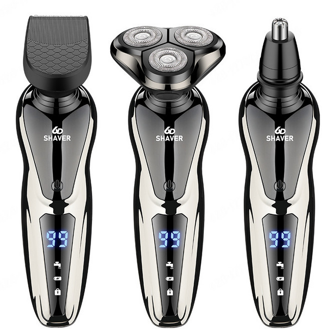 3in1 전기면도기 충전식 면도기 방수 건식 습식 면도 LCD 디지털 디스플레이 블랙 트리플원(면도기u0026코털기u0026구레나룻기)