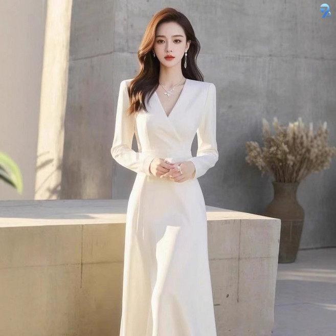 3위 - 708090 여성용 가을 브이넥 랩디자인 롱 원피스