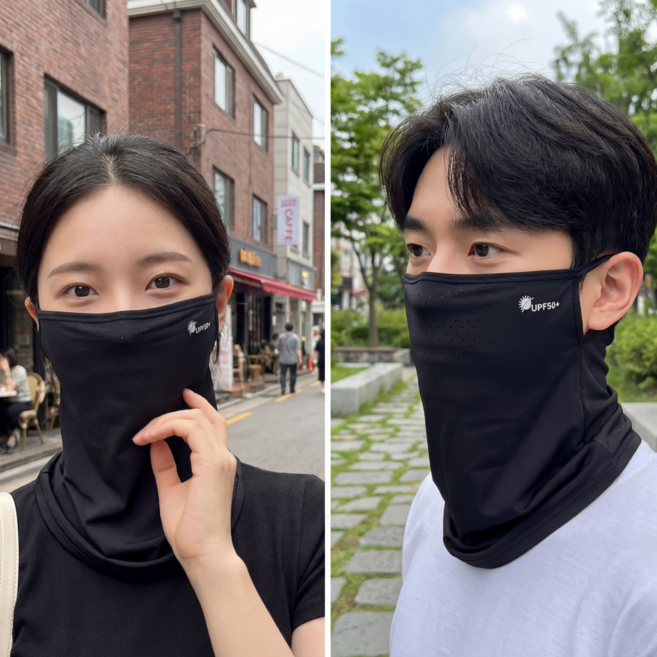 UV 자외선차단 마스크 쿨 스포츠 골프 마스크 냉감 통기성, 1개, 블랙