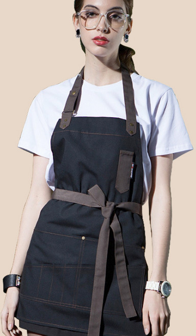 (무료 글자 자수) 모던블랙 미용 앞치마 식당 카페앞치마 로고 이니셜, 숏타입, 1개