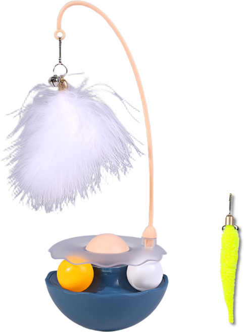 꼬미맘 오뚝이 깃털 캣닢볼 고양이 장난감, 1개, 딥블루 (애벌레 헤드 포함)