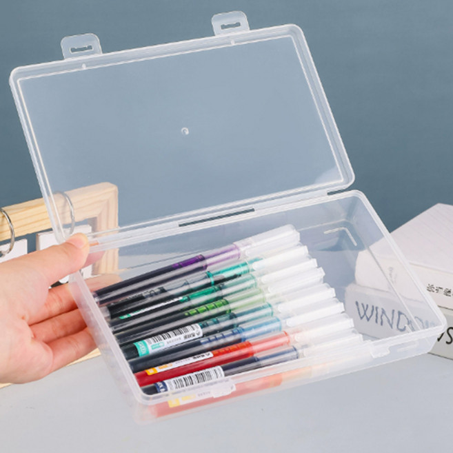 슬림 대용량 투명 플라스틱 케이스 보관 수납 정리함 펜슬 케이스 사무용필통, 19.5X11.3X3cm